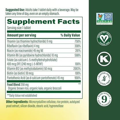 MegaFood Ausgewogener B-Komplex - B-Vitamin Nahrungsergänzung mit 8 B-Vitaminen, inklusive Vitamin B6, Vitamin B12, Folsäure, Biotin & mehr, unterstützt die zelluläre Energieproduktion, vegan, glutenfrei - 30 Tabletten