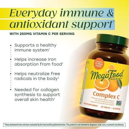 MegaFood Complex C – Immunsystem-Unterstützung mit täglichem Vitamin C aus echter Nahrung – Vegan & Allergenarm – 30 Tabletten