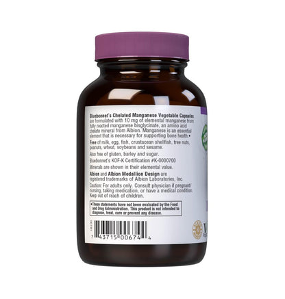 BlueBonnet Nutrition Albion Chelatiertes Mangan – Aminosäurechelat, soja-, milch- & glutenfrei, nicht gentechnisch verändert, koscher zertifiziert, vegan, 90 Kapseln