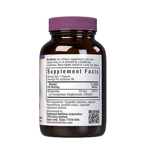 BlueBonnet Nutrition Albion Chelatiertes Mangan – Aminosäurechelat, soja-, milch- & glutenfrei, nicht gentechnisch verändert, koscher zertifiziert, vegan, 90 Kapseln