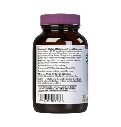 BlueBonnet Nutrition Albion Chelatiertes Mangan – Aminosäurechelat, soja-, milch- & glutenfrei, nicht gentechnisch verändert, koscher zertifiziert, vegan, 90 Kapseln