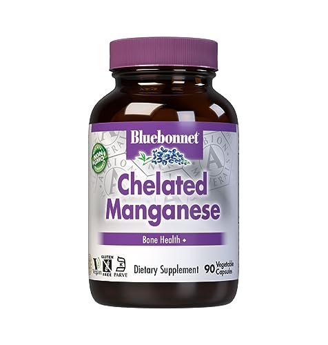 BlueBonnet Nutrition Albion Chelatiertes Mangan – Aminosäurechelat, soja-, milch- & glutenfrei, nicht gentechnisch verändert, koscher zertifiziert, vegan, 90 Kapseln