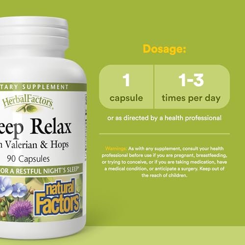 Herbal Factors Sleep Relax Formula von Natural Factors – Natürliches Schlafmittel mit Baldrianwurzel, Passionsblume und Helmkraut, Non-GMO, 90 Kapseln (90 Portionen)