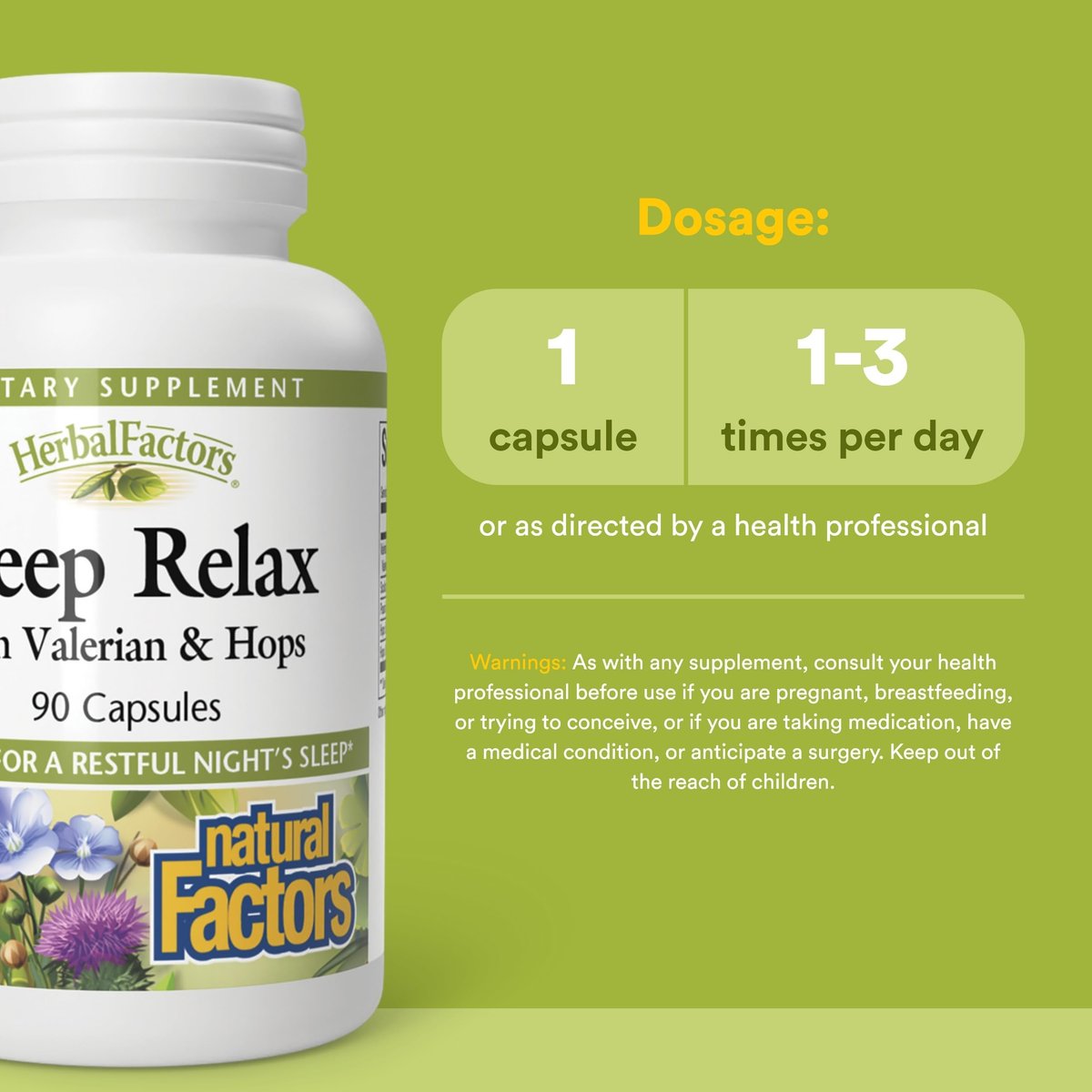 Herbal Factors Sleep Relax Formula von Natural Factors – Natürliches Schlafmittel mit Baldrianwurzel, Passionsblume und Helmkraut, Non-GMO, 90 Kapseln (90 Portionen)
