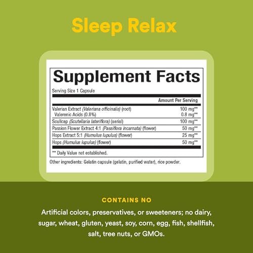 Herbal Factors Sleep Relax Formula von Natural Factors – Natürliches Schlafmittel mit Baldrianwurzel, Passionsblume und Helmkraut, Non-GMO, 90 Kapseln (90 Portionen)