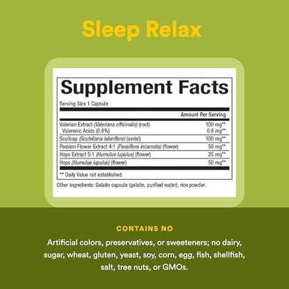 Herbal Factors Sleep Relax Formula von Natural Factors – Natürliches Schlafmittel mit Baldrianwurzel, Passionsblume und Helmkraut, Non-GMO, 90 Kapseln (90 Portionen)