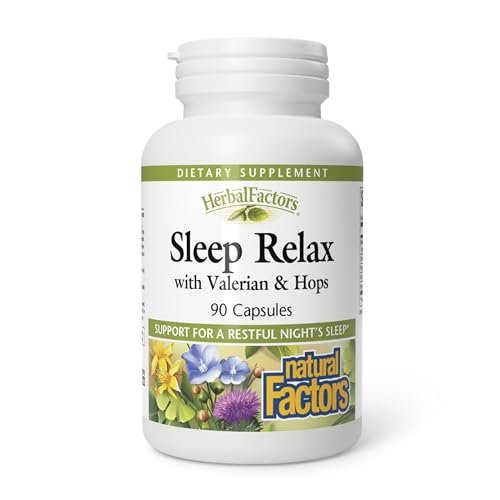 Herbal Factors Sleep Relax Formula von Natural Factors – Natürliches Schlafmittel mit Baldrianwurzel, Passionsblume und Helmkraut, Non-GMO, 90 Kapseln (90 Portionen)