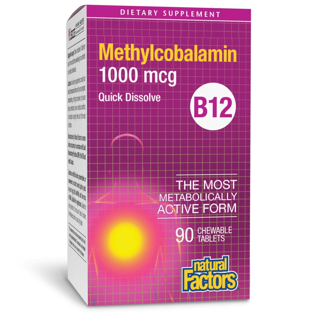 Natural Factors Vitamin B12 Methylcobalamin 1000 mcg – Kautabletten für Energie und Immunsystem, vegetarisch, glutenfrei, 90 Tabletten