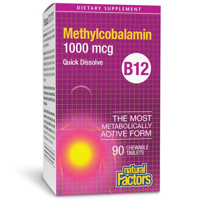 Natural Factors Vitamin B12 Methylcobalamin 1000 mcg – Kautabletten für Energie und Immunsystem, vegetarisch, glutenfrei, 90 Tabletten