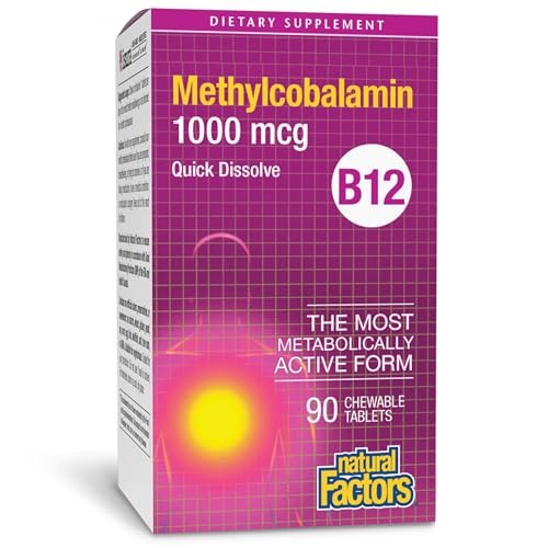 Natural Factors Vitamin B12 Methylcobalamin 1000 mcg – Kautabletten für Energie und Immunsystem, vegetarisch, glutenfrei, 90 Tabletten