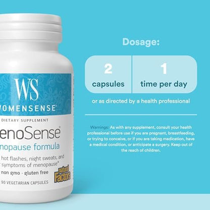 Natural Factors Menosense Veg-Kapseln, 90 Stück – Pflanzliche Unterstützung in den Wechseljahren