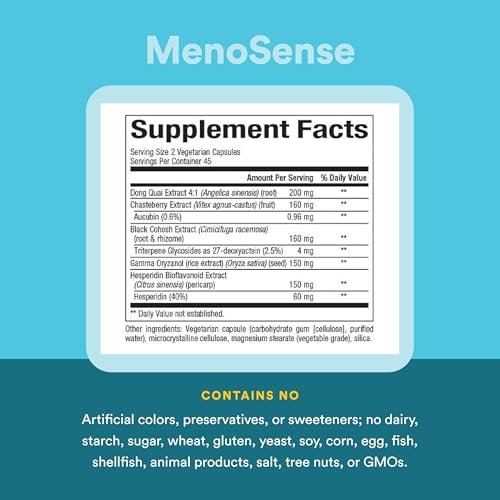 Natural Factors Menosense Veg-Kapseln, 90 Stück – Pflanzliche Unterstützung in den Wechseljahren