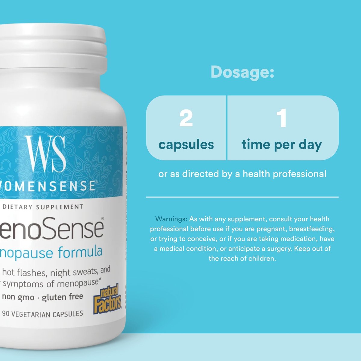 Natural Factors Menosense Veg-Kapseln, 90 Stück – Pflanzliche Unterstützung in den Wechseljahren