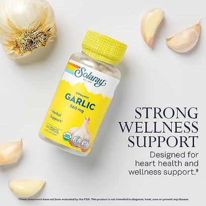 SOLARAY Bio Knoblauch Kapseln - 560 mg Knoblauchpräparat für Herzgesundheit - USDA Bio Knoblauchkapseln - Vegan - 60-Tage Geld-zurück-Garantie - 100 Portionen, 100 VegCaps