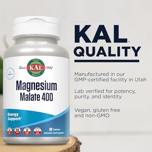 KAL Magnesium Malat 400 mg – Chelatiertes Magnesium mit Äpfelsäure für Energie & Muskelfunktion, vegan, non-GMO, 90 Tabletten