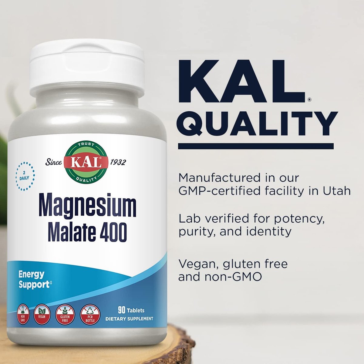 KAL Magnesium Malat 400 mg – Chelatiertes Magnesium mit Äpfelsäure für Energie & Muskelfunktion, vegan, non-GMO, 90 Tabletten
