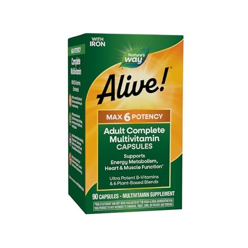 Nature's Way Alive! Max6 Potency Adult Complete Multivitamin mit Eisen, 90 Kapseln