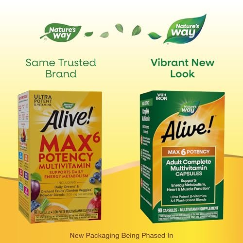 Nature's Way Alive! Max6 Potency Adult Complete Multivitamin mit Eisen, 90 Kapseln