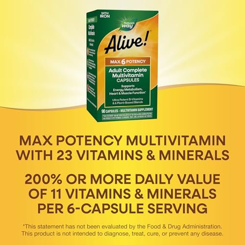 Nature's Way Alive! Max6 Potency Adult Complete Multivitamin mit Eisen, 90 Kapseln