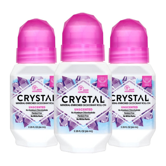 CRYSTAL Deodorant - Mineral Roll-On Deodorant für Männer und Frauen, unparfümiert, 2,25 Fl. Oz. (3er Pack)