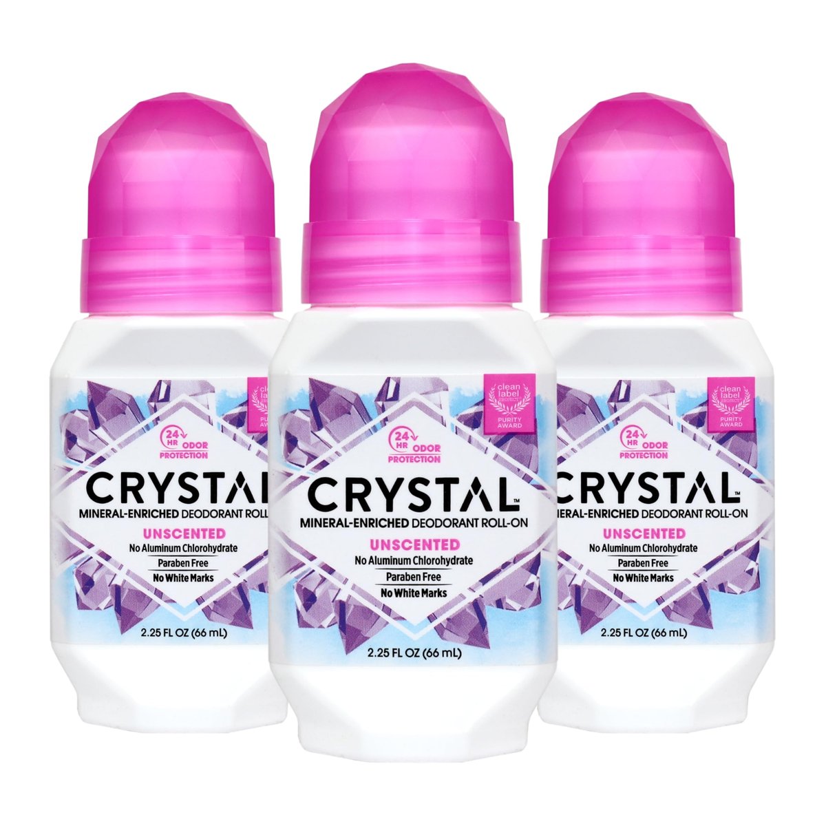 CRYSTAL Deodorant - Mineral Roll-On Deodorant für Männer und Frauen, unparfümiert, 2,25 Fl. Oz. (3er Pack)