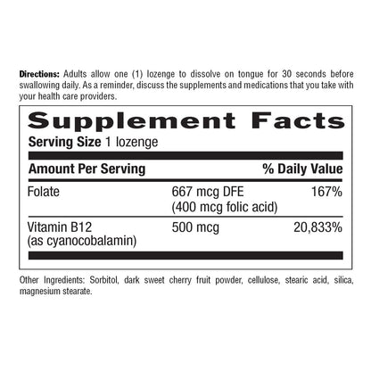 Country Life Vitamin B12 mit Folsäure – 500mcg, 100 Lutschtabletten – Unterstützt Energie & rote Blutkörperchen – Zertifiziert glutenfrei, vegan, halal, Non-GMO