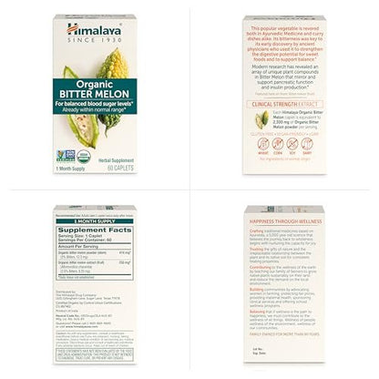 Himalaya Bio Bitter Melone – Unterstützung des Glukosestoffwechsels, USDA Bio, Vegan, Glutenfrei, 660 mg, 60 Kapseln