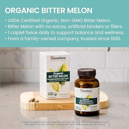 Himalaya Bio Bitter Melone – Unterstützung des Glukosestoffwechsels, USDA Bio, Vegan, Glutenfrei, 660 mg, 60 Kapseln