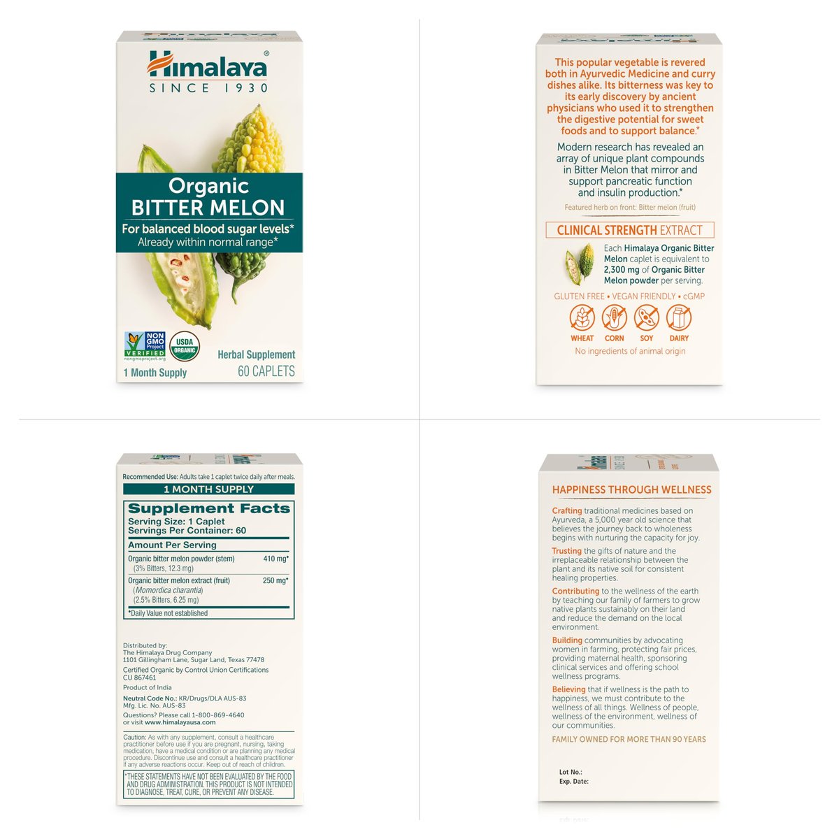 Himalaya Bio Bitter Melone – Unterstützung des Glukosestoffwechsels, USDA Bio, Vegan, Glutenfrei, 660 mg, 60 Kapseln