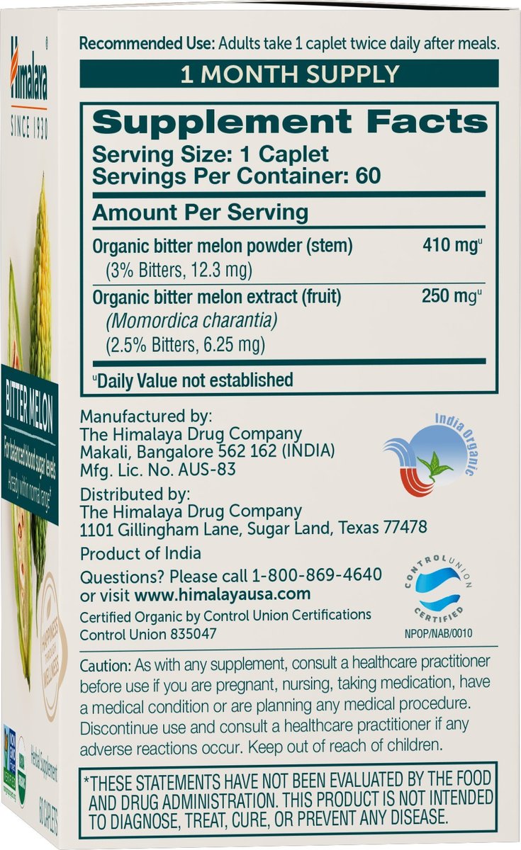 Himalaya Bio Bitter Melone – Unterstützung des Glukosestoffwechsels, USDA Bio, Vegan, Glutenfrei, 660 mg, 60 Kapseln