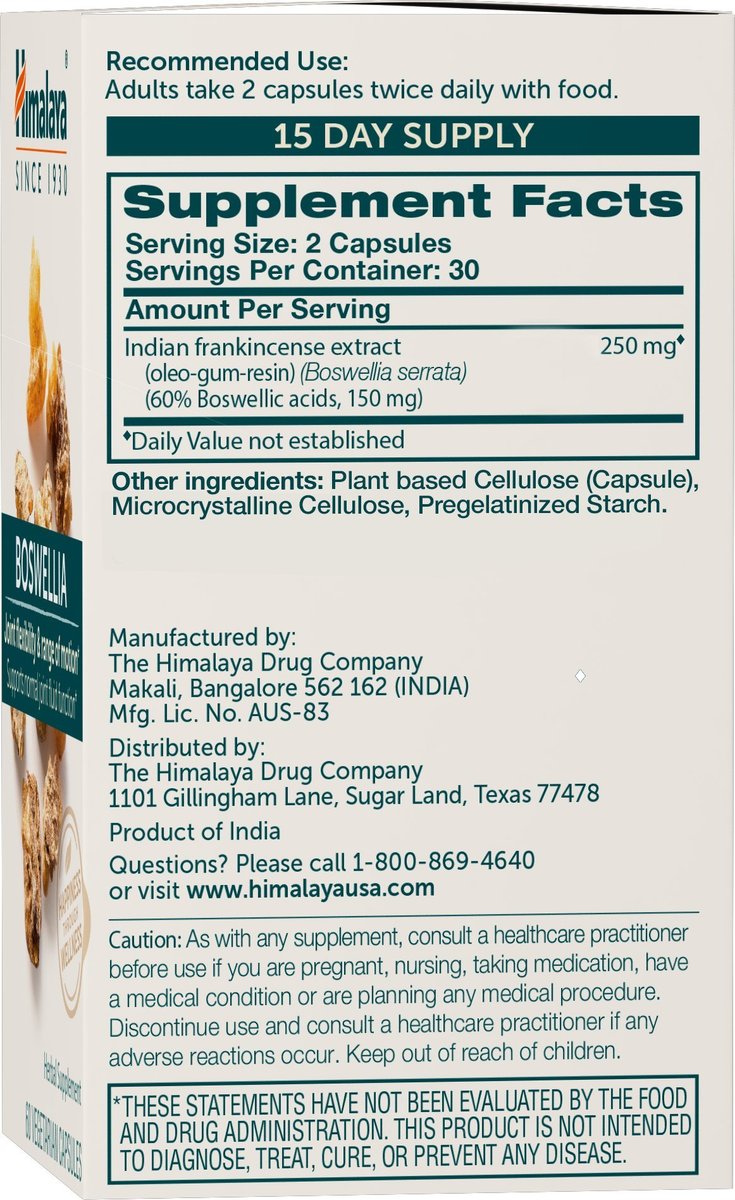 Himalaya Boswellia – Gelenkunterstützung für Beweglichkeit und Flexibilität, fördert die Gewebserhaltung, 250 mg, 60 Kapseln