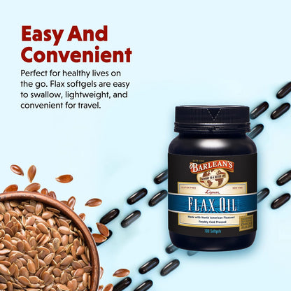 Barlean's Omega 3-6-9 Leinsamenöl-Kapseln mit Lignanen, kaltgepresst, 1550 mg ALA-Fettsäuren, 100 Stück