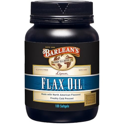 Barlean's Omega 3-6-9 Leinsamenöl-Kapseln mit Lignanen, kaltgepresst, 1550 mg ALA-Fettsäuren, 100 Stück
