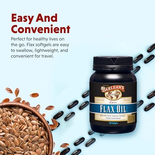Barlean's Omega 3-6-9 Leinsamenöl-Kapseln mit Lignanen, kaltgepresst, 1550 mg ALA-Fettsäuren, 100 Stück
