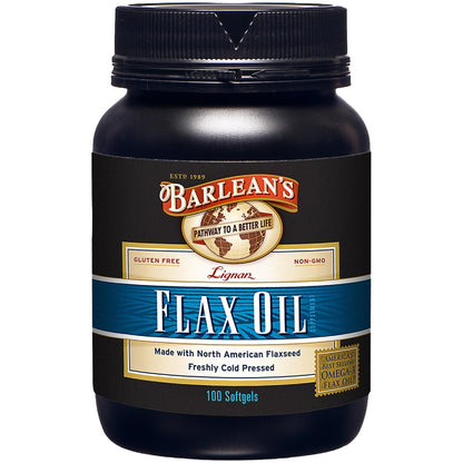 Barlean's Omega 3-6-9 Leinsamenöl-Kapseln mit Lignanen, kaltgepresst, 1550 mg ALA-Fettsäuren, 100 Stück