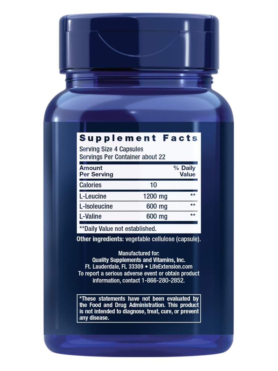 Life Extension Verzweigtkettige Aminosäuren (BCAAs) – Leucin, Isoleucin, Valin – Fördert die Muskelregeneration nach dem Training – Glutenfrei, Nicht-GVO – 90 Kapseln