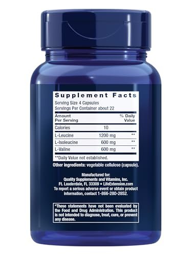 Life Extension Verzweigtkettige Aminosäuren (BCAAs) – Leucin, Isoleucin, Valin – Fördert die Muskelregeneration nach dem Training – Glutenfrei, Nicht-GVO – 90 Kapseln