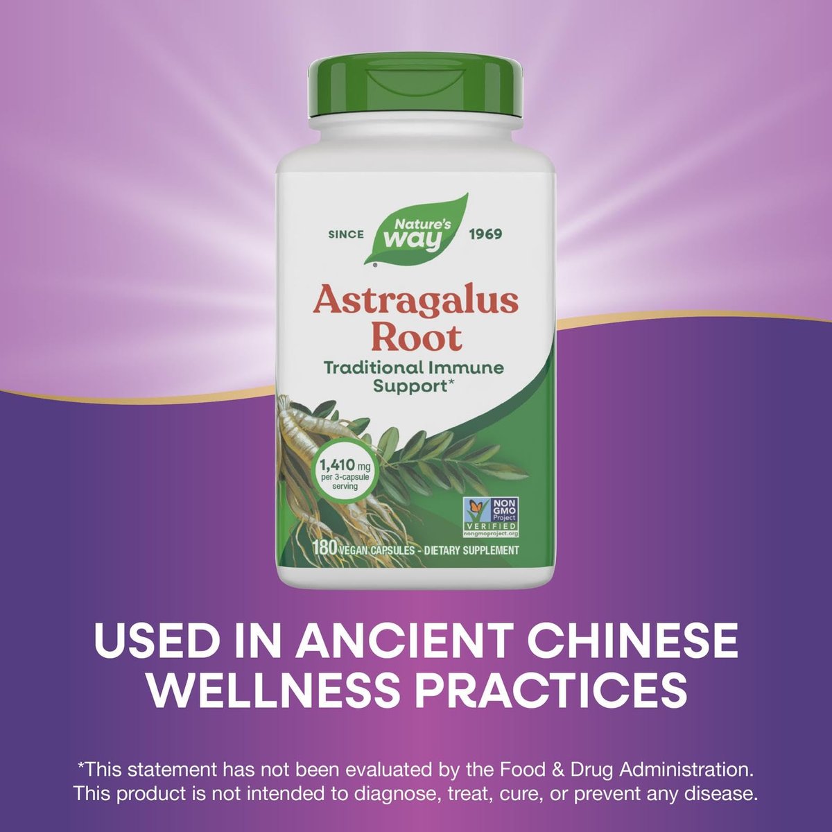 Nature's Way Astragalus-Wurzel, traditionelle Immununterstützung*, Non-GMO Project verifiziert, vegan, 180 Kapseln