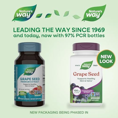Nature's Way Traubenkernextrakt Standardisiert – Unterstützt gesunde Haut und Venen*, Antioxidantien* – Non-GMO Project Verified – 60 vegane Kapseln