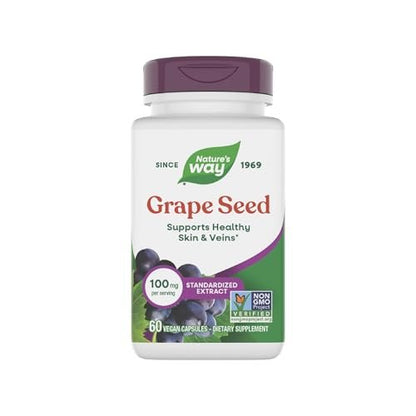 Nature's Way Traubenkernextrakt Standardisiert – Unterstützt gesunde Haut und Venen*, Antioxidantien* – Non-GMO Project Verified – 60 vegane Kapseln