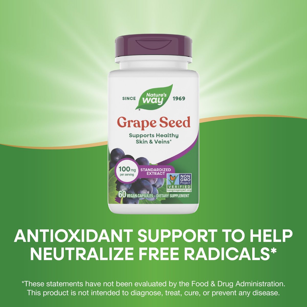 Nature's Way Traubenkernextrakt Standardisiert – Unterstützt gesunde Haut und Venen*, Antioxidantien* – Non-GMO Project Verified – 60 vegane Kapseln