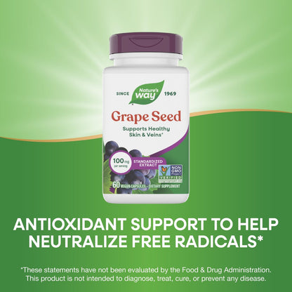 Nature's Way Traubenkernextrakt Standardisiert – Unterstützt gesunde Haut und Venen*, Antioxidantien* – Non-GMO Project Verified – 60 vegane Kapseln