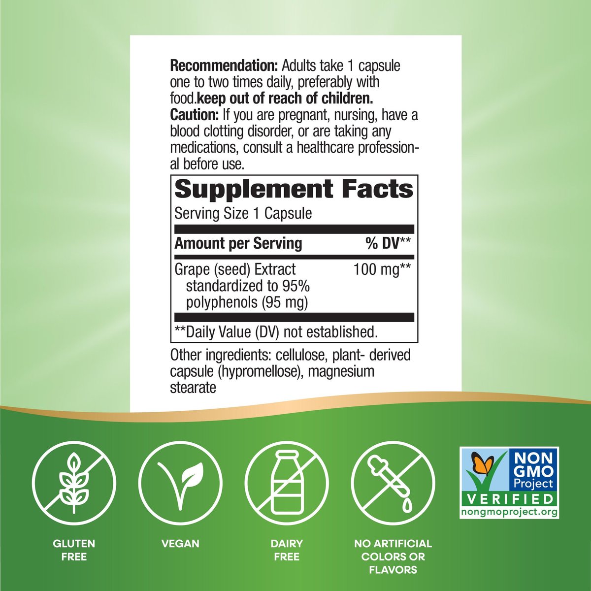Nature's Way Traubenkernextrakt Standardisiert – Unterstützt gesunde Haut und Venen*, Antioxidantien* – Non-GMO Project Verified – 60 vegane Kapseln