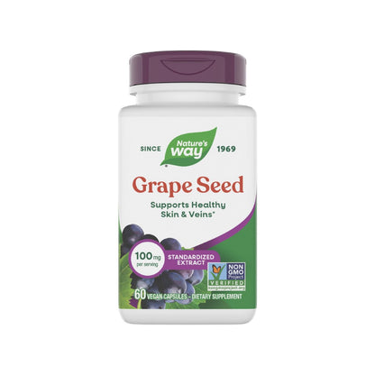 Nature's Way Traubenkernextrakt Standardisiert – Unterstützt gesunde Haut und Venen*, Antioxidantien* – Non-GMO Project Verified – 60 vegane Kapseln
