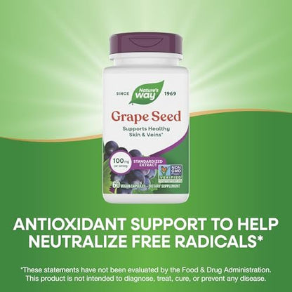 Nature's Way Traubenkernextrakt Standardisiert – Unterstützt gesunde Haut und Venen*, Antioxidantien* – Non-GMO Project Verified – 60 vegane Kapseln