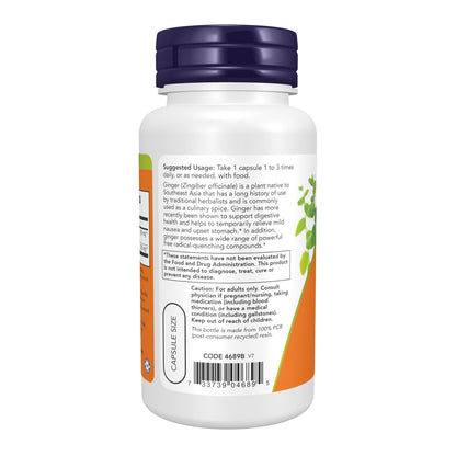 NOW Foods Nahrungsergänzungsmittel, Ingwerwurzelextrakt 250 mg, zur vorübergehenden Linderung von Magenverstimmungen*, Verdauungsunterstützung*, 90 vegane Kapseln