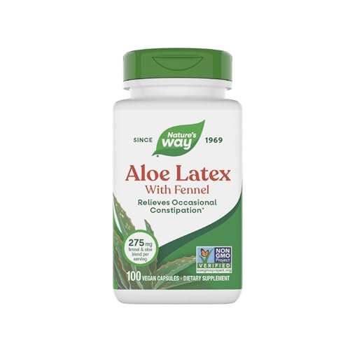 Nature's Way Aloe Latex mit Fenchel, Aloe-Vera-Kapseln gegen gelegentliche Verstopfung*, Non-GMO Project Verified, glutenfrei, 100 vegane Kapseln (Verpackung kann variieren)