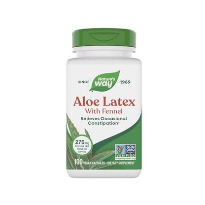 Nature's Way Aloe Latex mit Fenchel, Aloe-Vera-Kapseln gegen gelegentliche Verstopfung*, Non-GMO Project Verified, glutenfrei, 100 vegane Kapseln (Verpackung kann variieren)