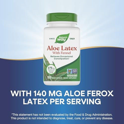 Nature's Way Aloe Latex mit Fenchel, Aloe-Vera-Kapseln gegen gelegentliche Verstopfung*, Non-GMO Project Verified, glutenfrei, 100 vegane Kapseln (Verpackung kann variieren)