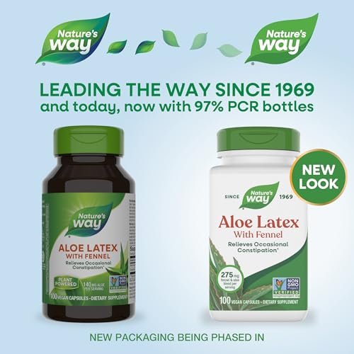 Nature's Way Aloe Latex mit Fenchel, Aloe-Vera-Kapseln gegen gelegentliche Verstopfung*, Non-GMO Project Verified, glutenfrei, 100 vegane Kapseln (Verpackung kann variieren)